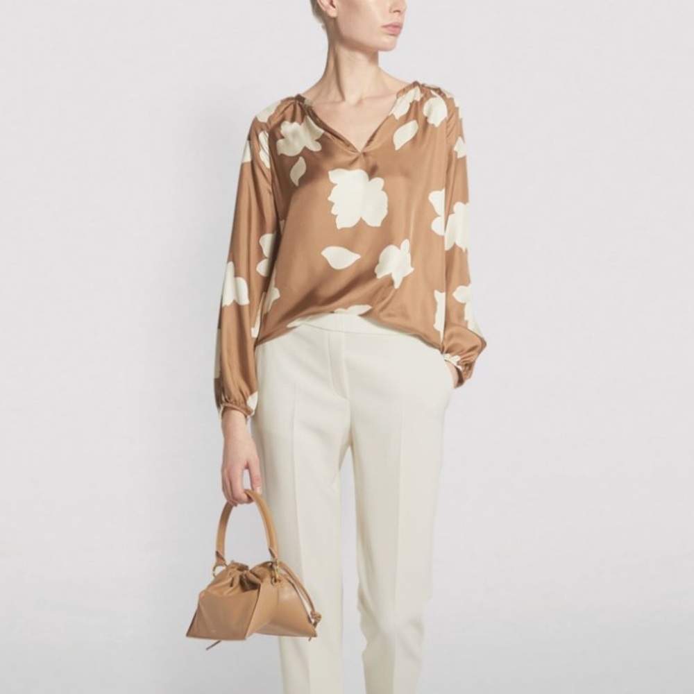 Theory:  Petal Silk Puff Sleeve Blouse. Size M, Bright Camel